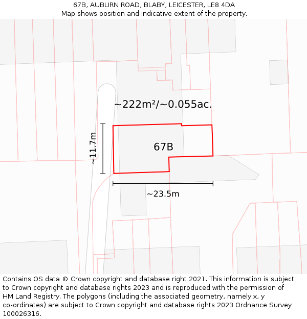 67B, AUBURN ROAD, BLABY, LEICESTER, LE8 4DA: Plot and title map