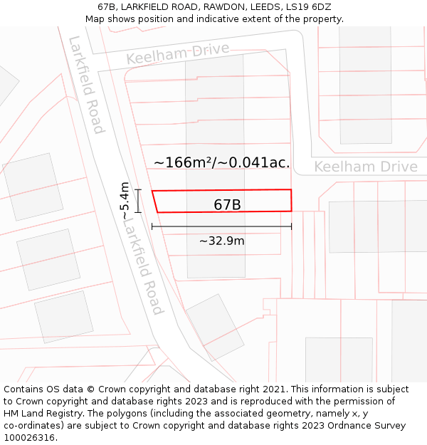 67B, LARKFIELD ROAD, RAWDON, LEEDS, LS19 6DZ: Plot and title map