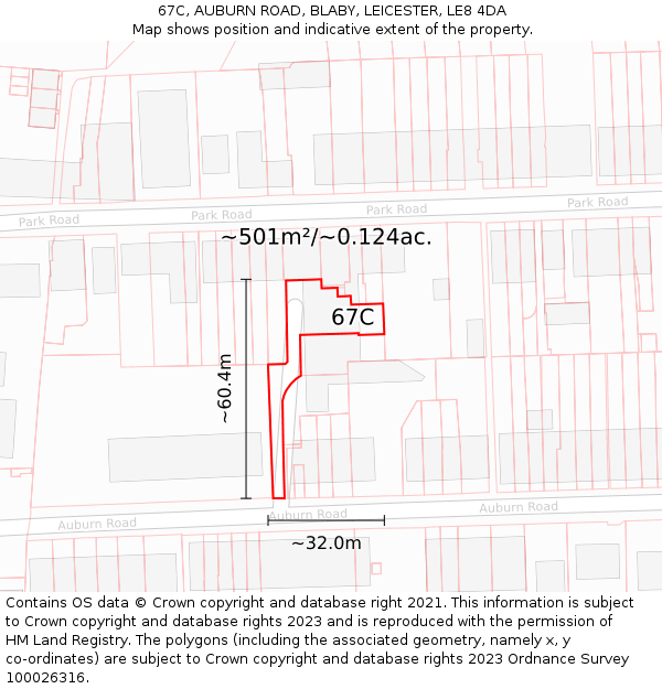 67C, AUBURN ROAD, BLABY, LEICESTER, LE8 4DA: Plot and title map