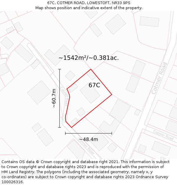 67C, COTMER ROAD, LOWESTOFT, NR33 9PS: Plot and title map