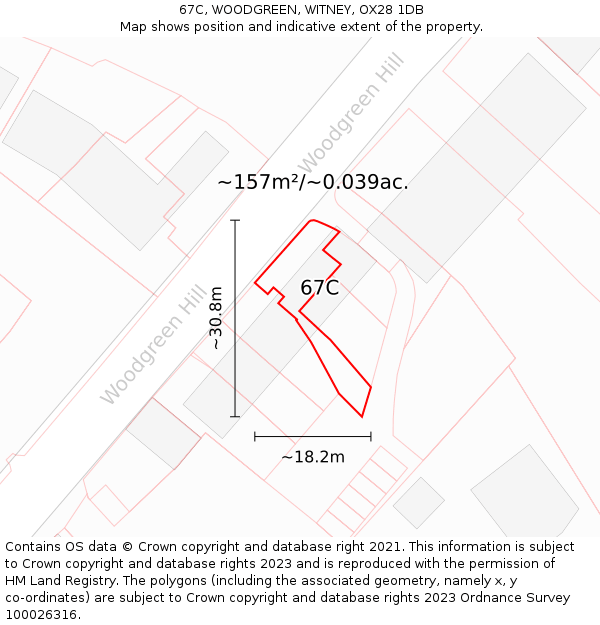 67C, WOODGREEN, WITNEY, OX28 1DB: Plot and title map