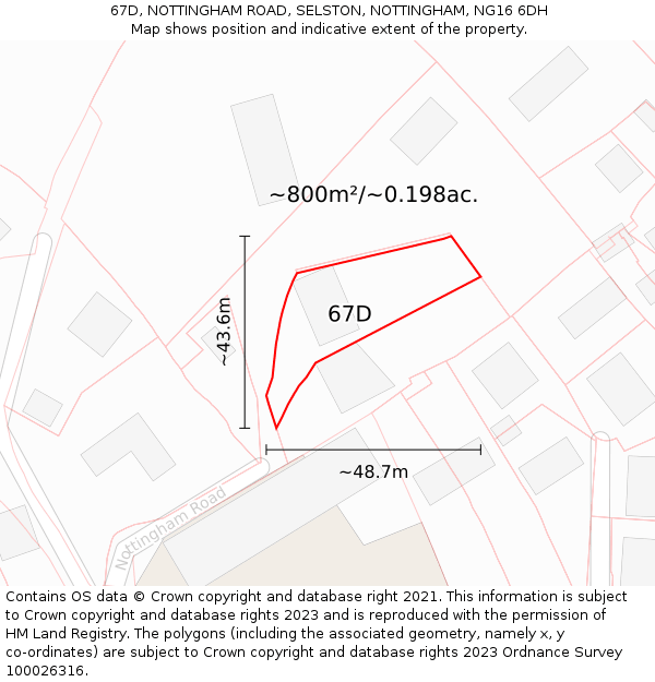 67D, NOTTINGHAM ROAD, SELSTON, NOTTINGHAM, NG16 6DH: Plot and title map