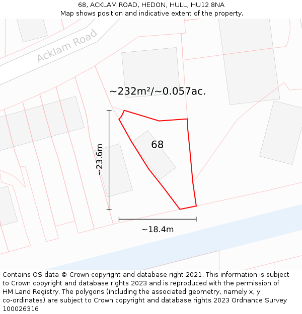 68, ACKLAM ROAD, HEDON, HULL, HU12 8NA: Plot and title map