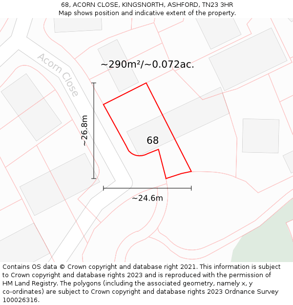 68, ACORN CLOSE, KINGSNORTH, ASHFORD, TN23 3HR: Plot and title map