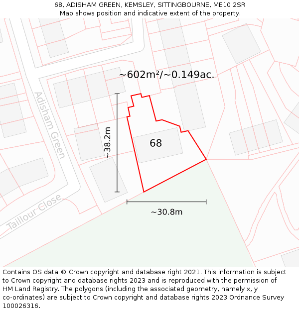 68, ADISHAM GREEN, KEMSLEY, SITTINGBOURNE, ME10 2SR: Plot and title map