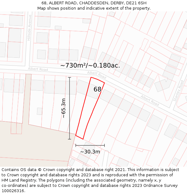 68, ALBERT ROAD, CHADDESDEN, DERBY, DE21 6SH: Plot and title map