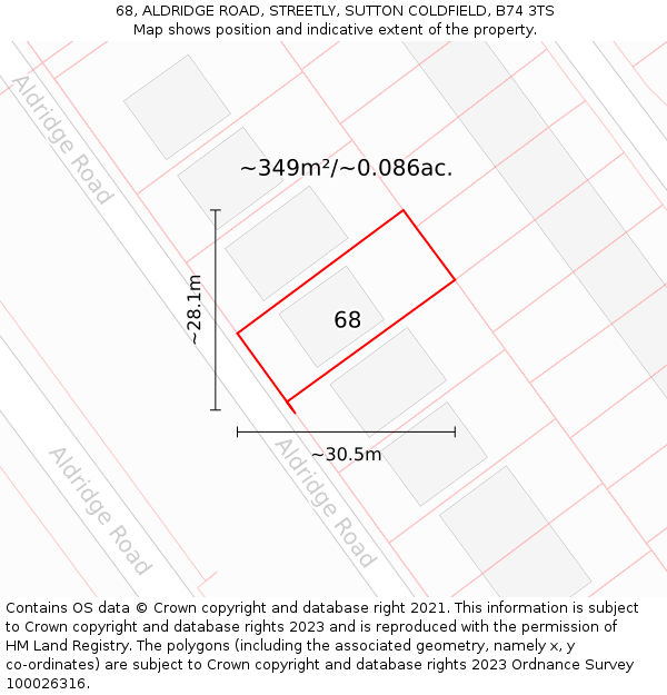 68, ALDRIDGE ROAD, STREETLY, SUTTON COLDFIELD, B74 3TS: Plot and title map