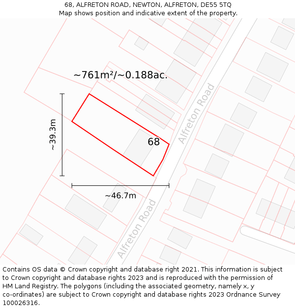68, ALFRETON ROAD, NEWTON, ALFRETON, DE55 5TQ: Plot and title map