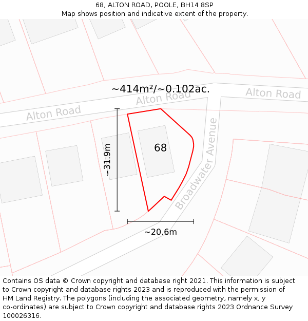 68, ALTON ROAD, POOLE, BH14 8SP: Plot and title map