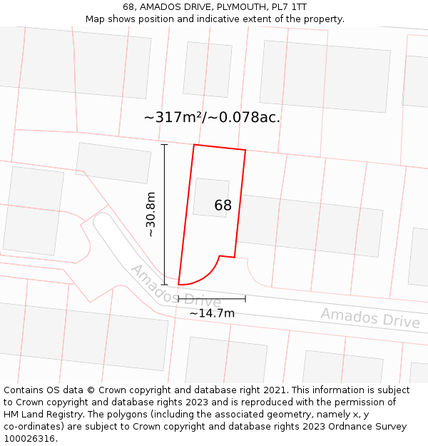 68, AMADOS DRIVE, PLYMOUTH, PL7 1TT: Plot and title map