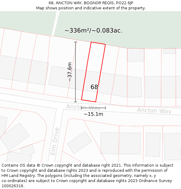 68, ANCTON WAY, BOGNOR REGIS, PO22 6JP: Plot and title map