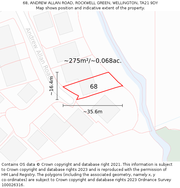 68, ANDREW ALLAN ROAD, ROCKWELL GREEN, WELLINGTON, TA21 9DY: Plot and title map