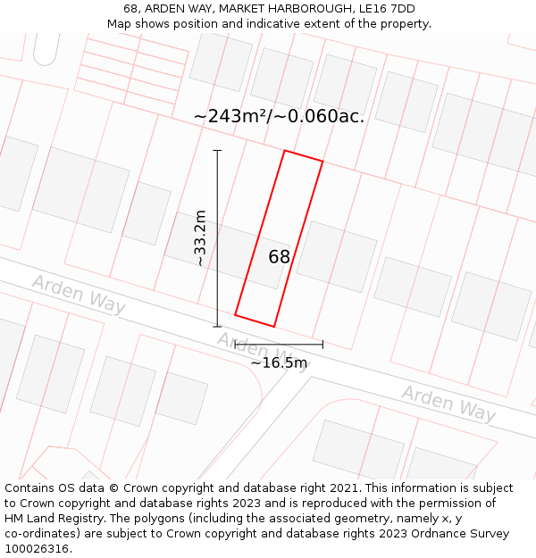 68, ARDEN WAY, MARKET HARBOROUGH, LE16 7DD: Plot and title map
