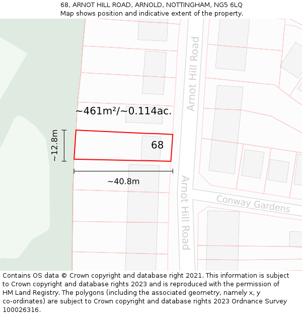 68, ARNOT HILL ROAD, ARNOLD, NOTTINGHAM, NG5 6LQ: Plot and title map