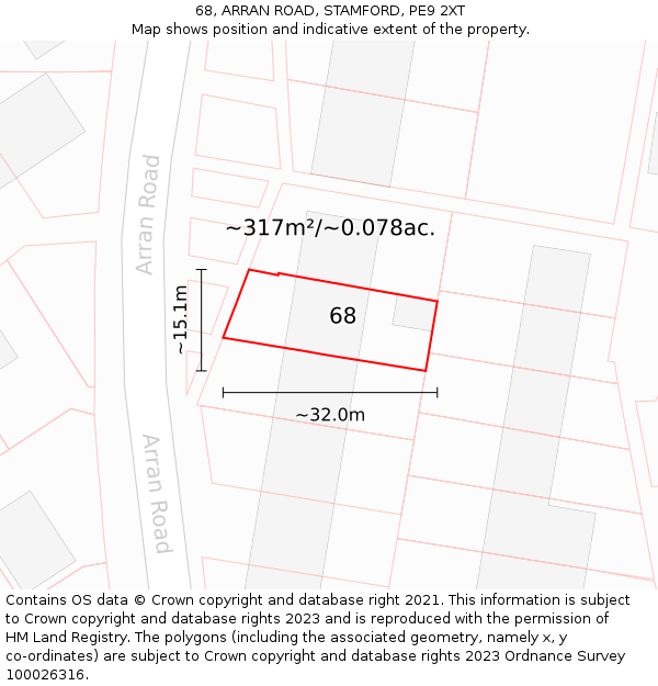 68, ARRAN ROAD, STAMFORD, PE9 2XT: Plot and title map