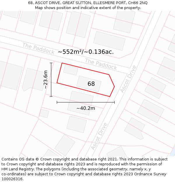 68, ASCOT DRIVE, GREAT SUTTON, ELLESMERE PORT, CH66 2NQ: Plot and title map