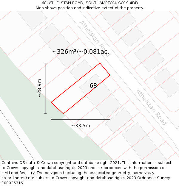 68, ATHELSTAN ROAD, SOUTHAMPTON, SO19 4DD: Plot and title map