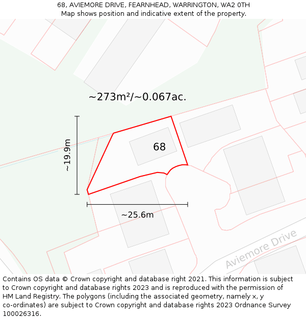 68, AVIEMORE DRIVE, FEARNHEAD, WARRINGTON, WA2 0TH: Plot and title map