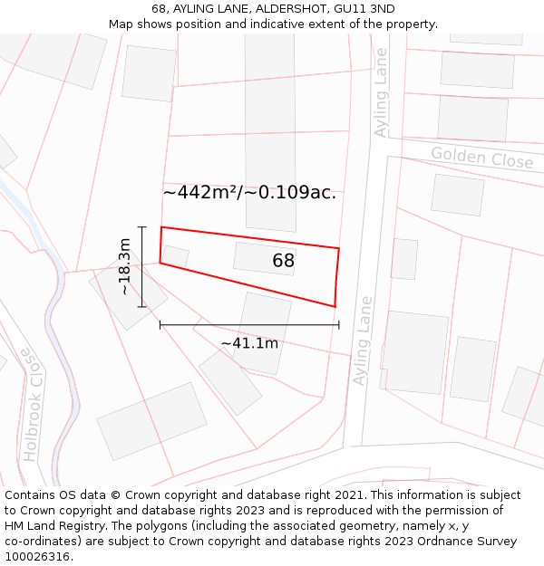 68, AYLING LANE, ALDERSHOT, GU11 3ND: Plot and title map