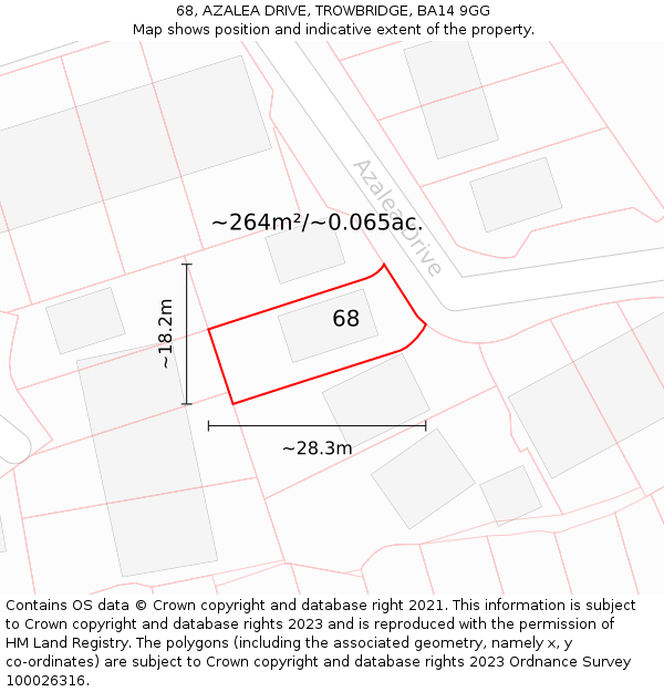 68, AZALEA DRIVE, TROWBRIDGE, BA14 9GG: Plot and title map