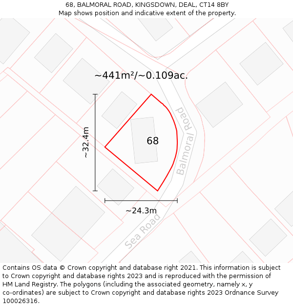 68, BALMORAL ROAD, KINGSDOWN, DEAL, CT14 8BY: Plot and title map