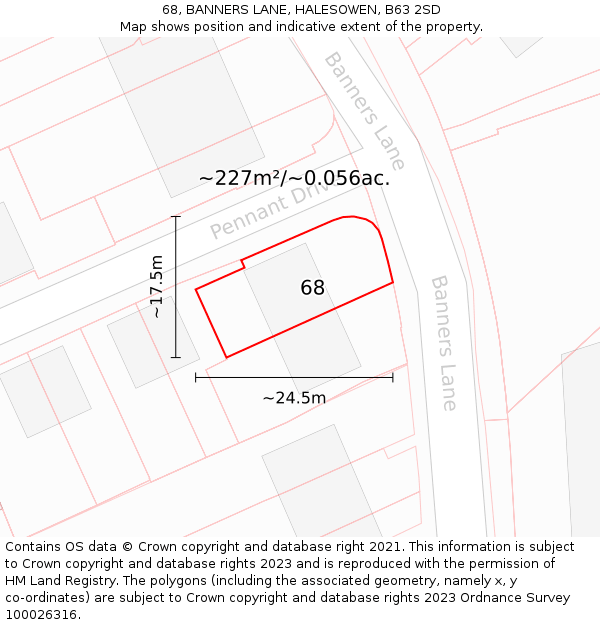 68, BANNERS LANE, HALESOWEN, B63 2SD: Plot and title map