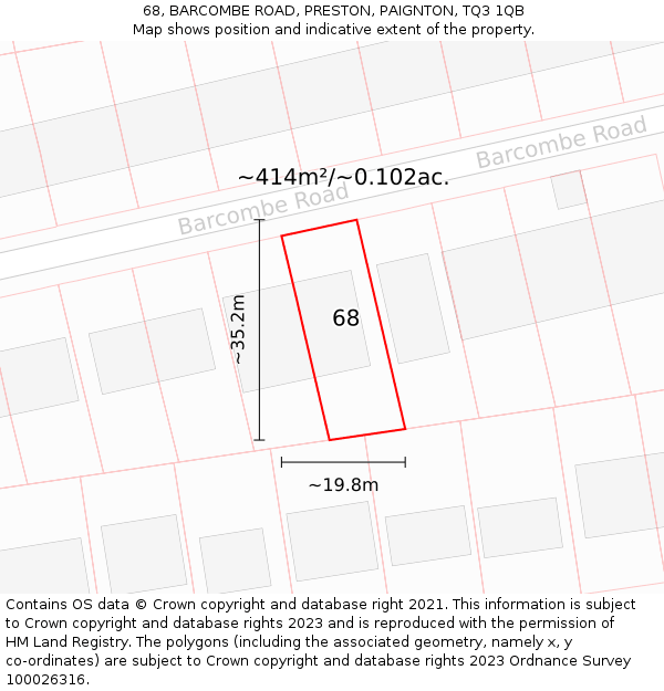 68, BARCOMBE ROAD, PRESTON, PAIGNTON, TQ3 1QB: Plot and title map