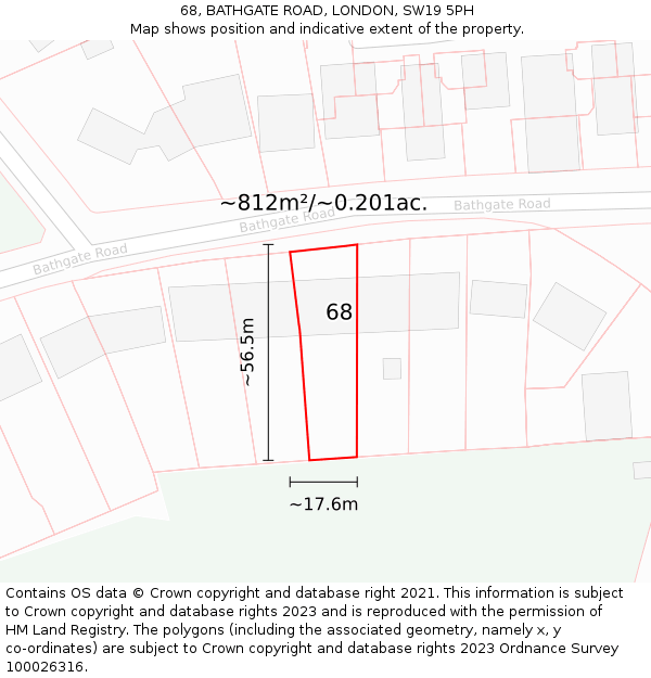 68, BATHGATE ROAD, LONDON, SW19 5PH: Plot and title map