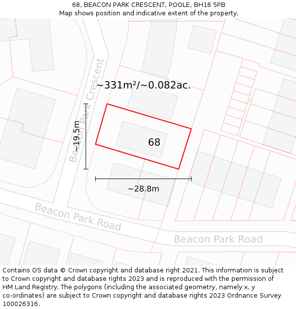 68, BEACON PARK CRESCENT, POOLE, BH16 5PB: Plot and title map