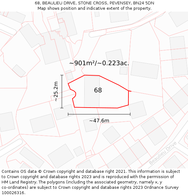 68, BEAULIEU DRIVE, STONE CROSS, PEVENSEY, BN24 5DN: Plot and title map