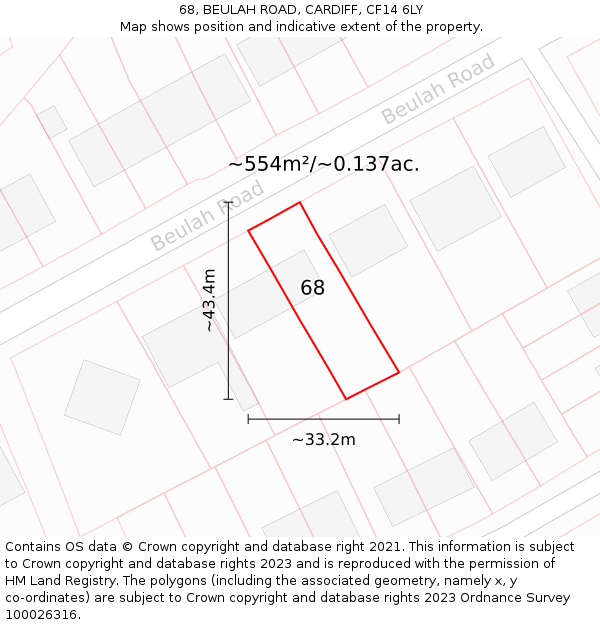 68, BEULAH ROAD, CARDIFF, CF14 6LY: Plot and title map