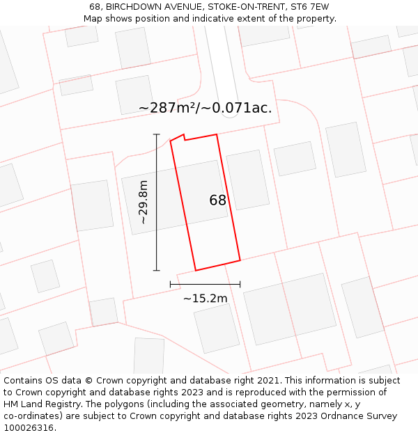 68, BIRCHDOWN AVENUE, STOKE-ON-TRENT, ST6 7EW: Plot and title map