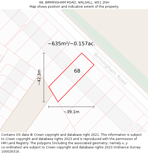 68, BIRMINGHAM ROAD, WALSALL, WS1 2NH: Plot and title map