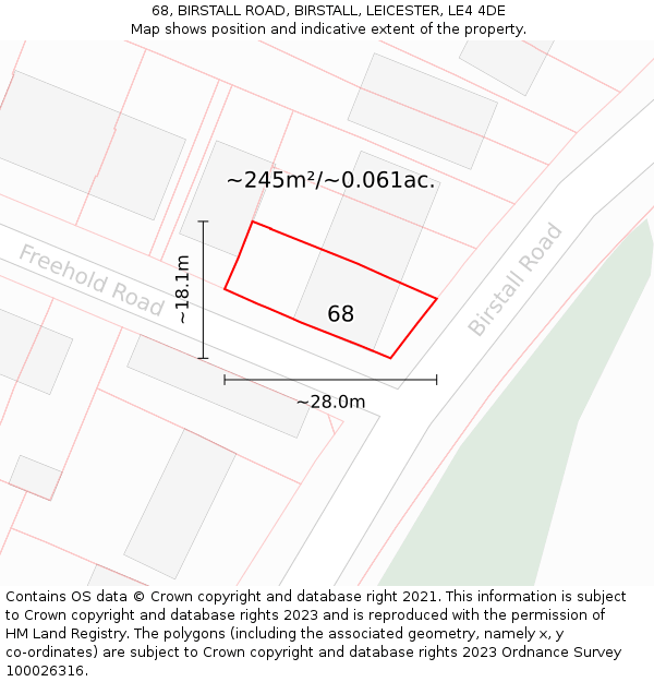 68, BIRSTALL ROAD, BIRSTALL, LEICESTER, LE4 4DE: Plot and title map