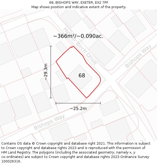 68, BISHOPS WAY, EXETER, EX2 7PF: Plot and title map