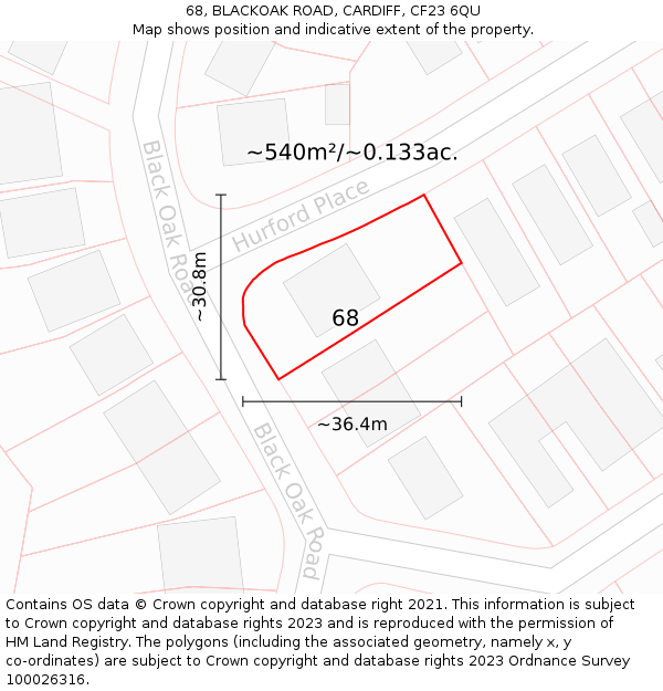 68, BLACKOAK ROAD, CARDIFF, CF23 6QU: Plot and title map