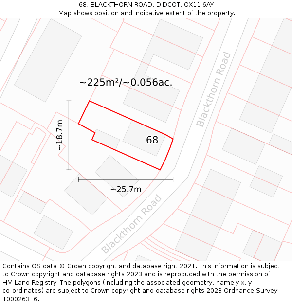 68, BLACKTHORN ROAD, DIDCOT, OX11 6AY: Plot and title map