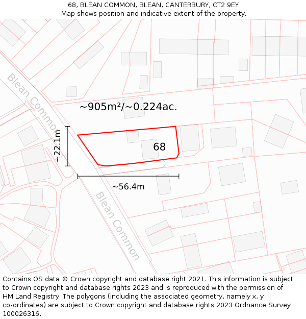 68, BLEAN COMMON, BLEAN, CANTERBURY, CT2 9EY: Plot and title map