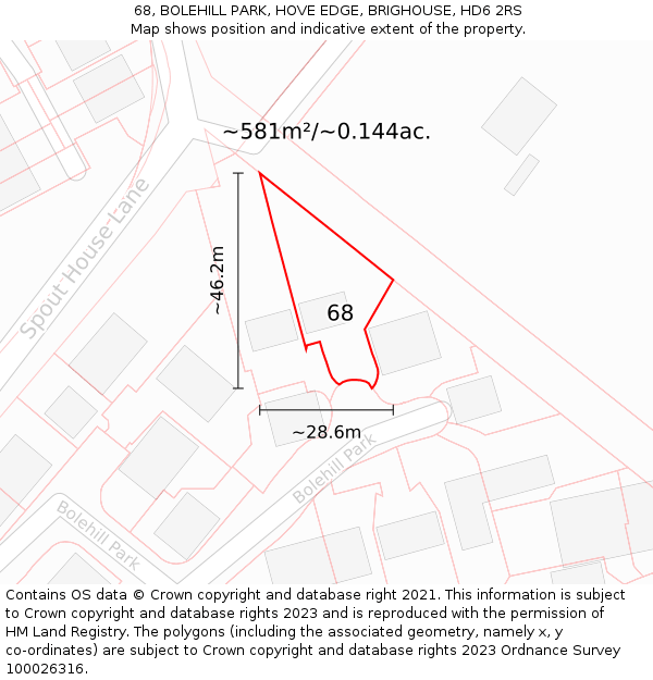 68, BOLEHILL PARK, HOVE EDGE, BRIGHOUSE, HD6 2RS: Plot and title map