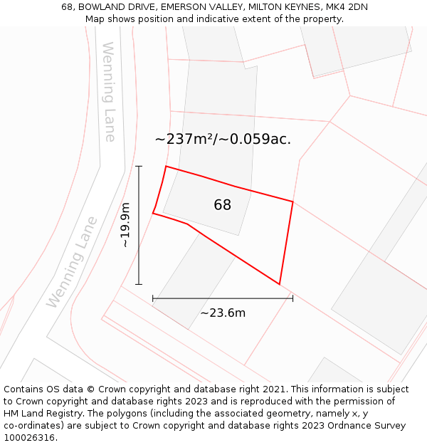 68, BOWLAND DRIVE, EMERSON VALLEY, MILTON KEYNES, MK4 2DN: Plot and title map