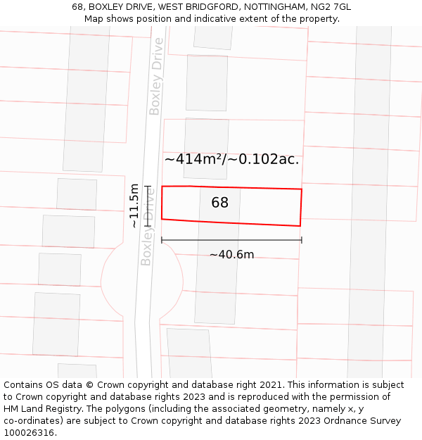 68, BOXLEY DRIVE, WEST BRIDGFORD, NOTTINGHAM, NG2 7GL: Plot and title map