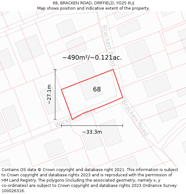 68, BRACKEN ROAD, DRIFFIELD, YO25 6UJ: Plot and title map