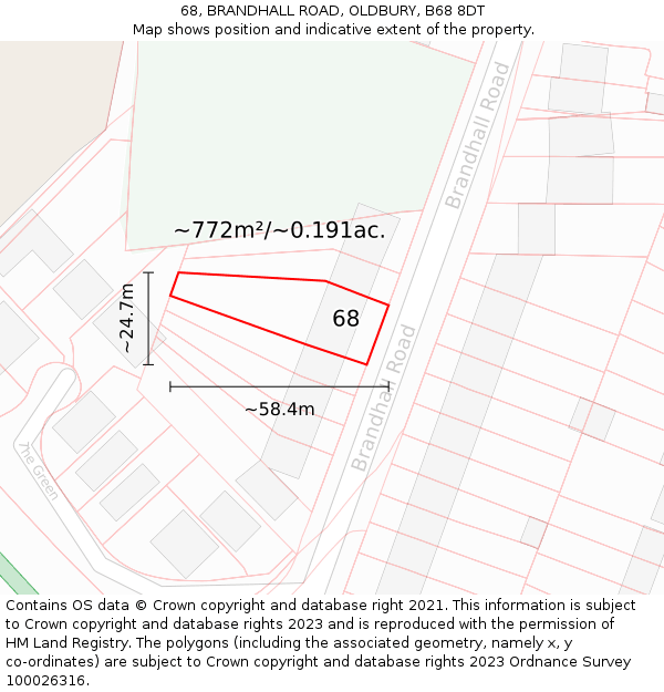 68, BRANDHALL ROAD, OLDBURY, B68 8DT: Plot and title map