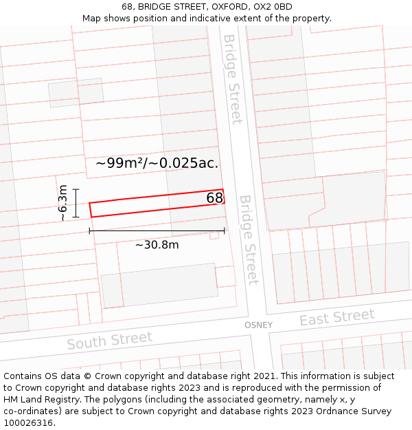 68, BRIDGE STREET, OXFORD, OX2 0BD: Plot and title map