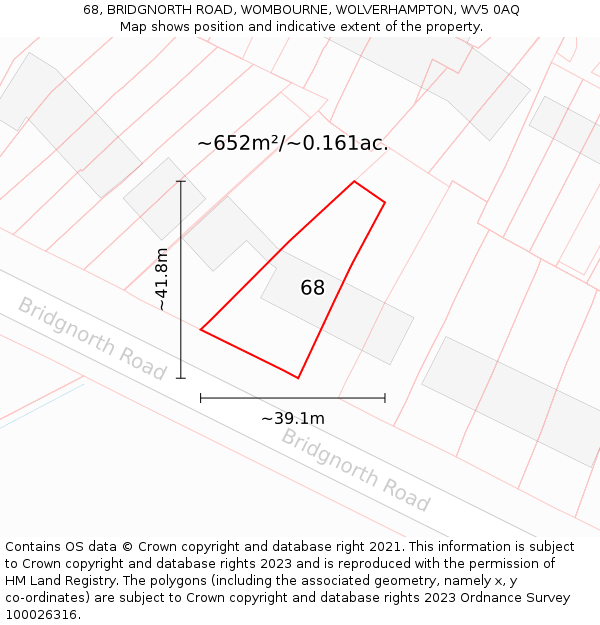 68, BRIDGNORTH ROAD, WOMBOURNE, WOLVERHAMPTON, WV5 0AQ: Plot and title map