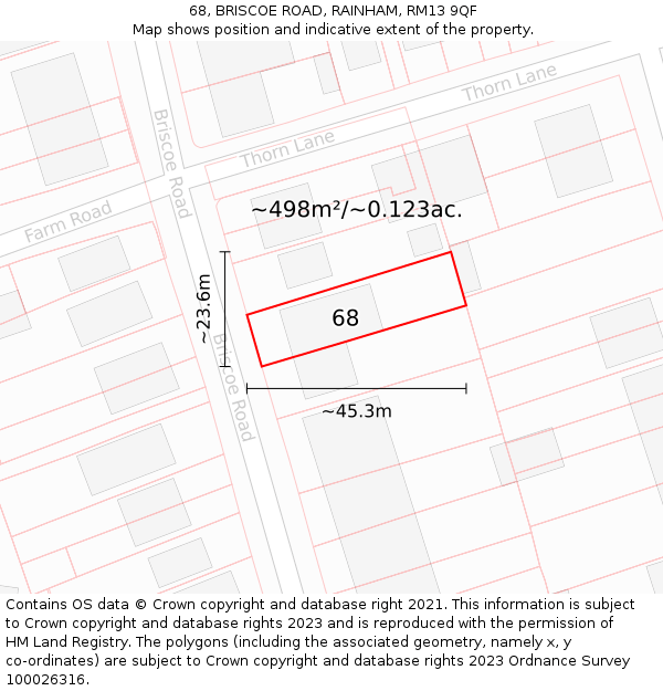 68, BRISCOE ROAD, RAINHAM, RM13 9QF: Plot and title map