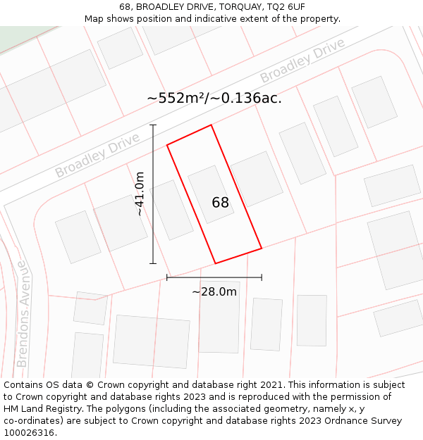 68, BROADLEY DRIVE, TORQUAY, TQ2 6UF: Plot and title map