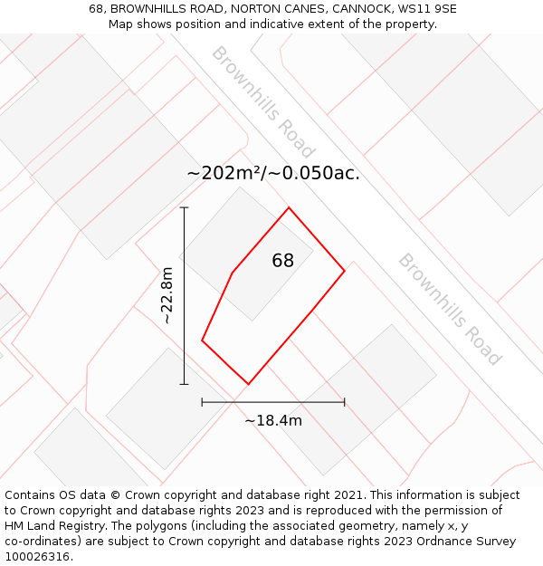 68, BROWNHILLS ROAD, NORTON CANES, CANNOCK, WS11 9SE: Plot and title map