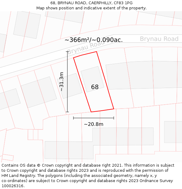 68, BRYNAU ROAD, CAERPHILLY, CF83 1PG: Plot and title map