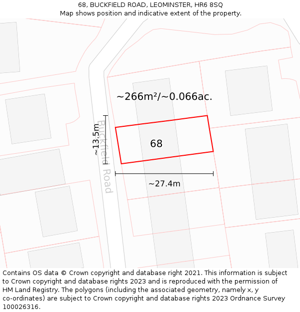 68, BUCKFIELD ROAD, LEOMINSTER, HR6 8SQ: Plot and title map